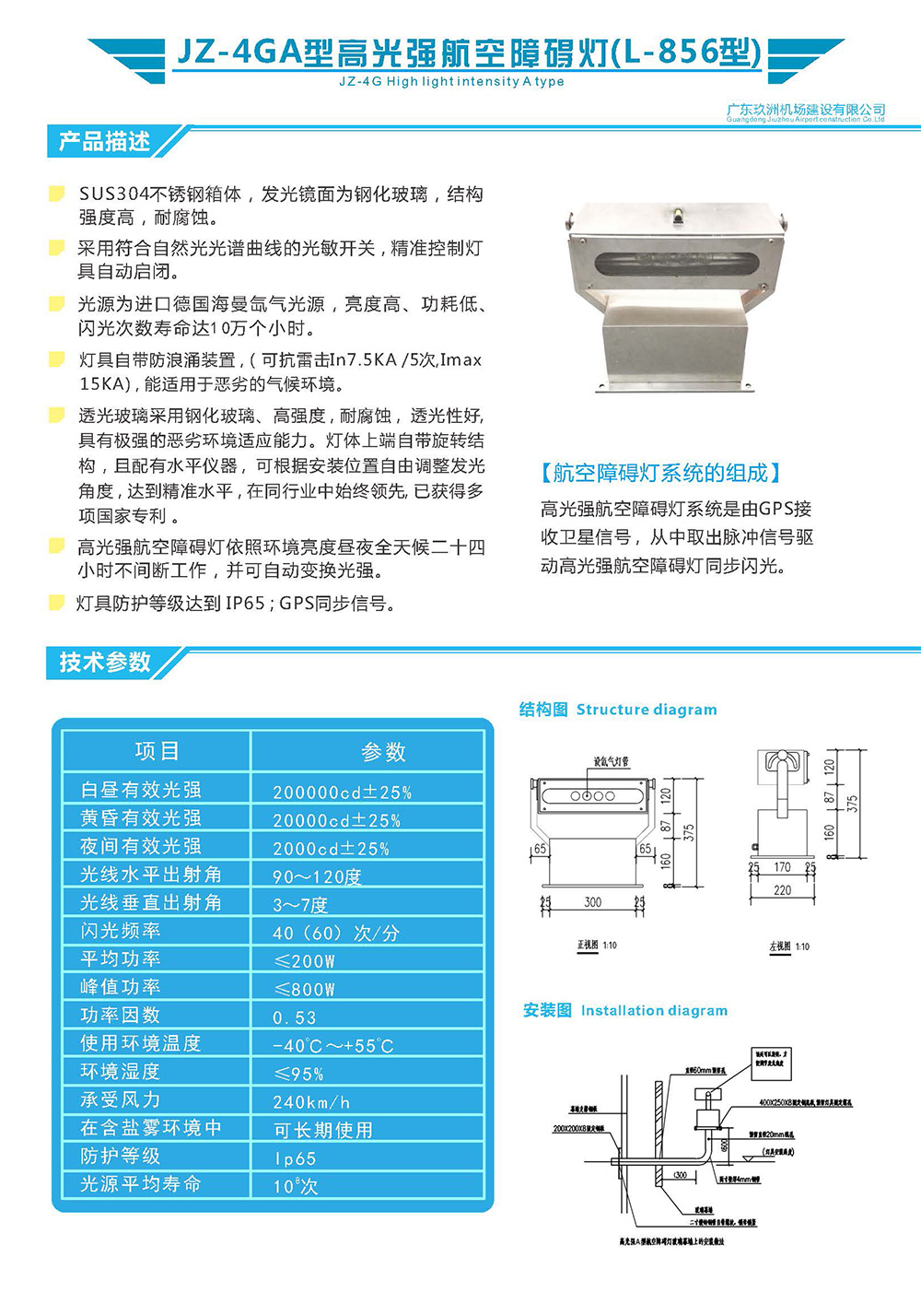 JZ-4GA型高光强A型航空障碍灯